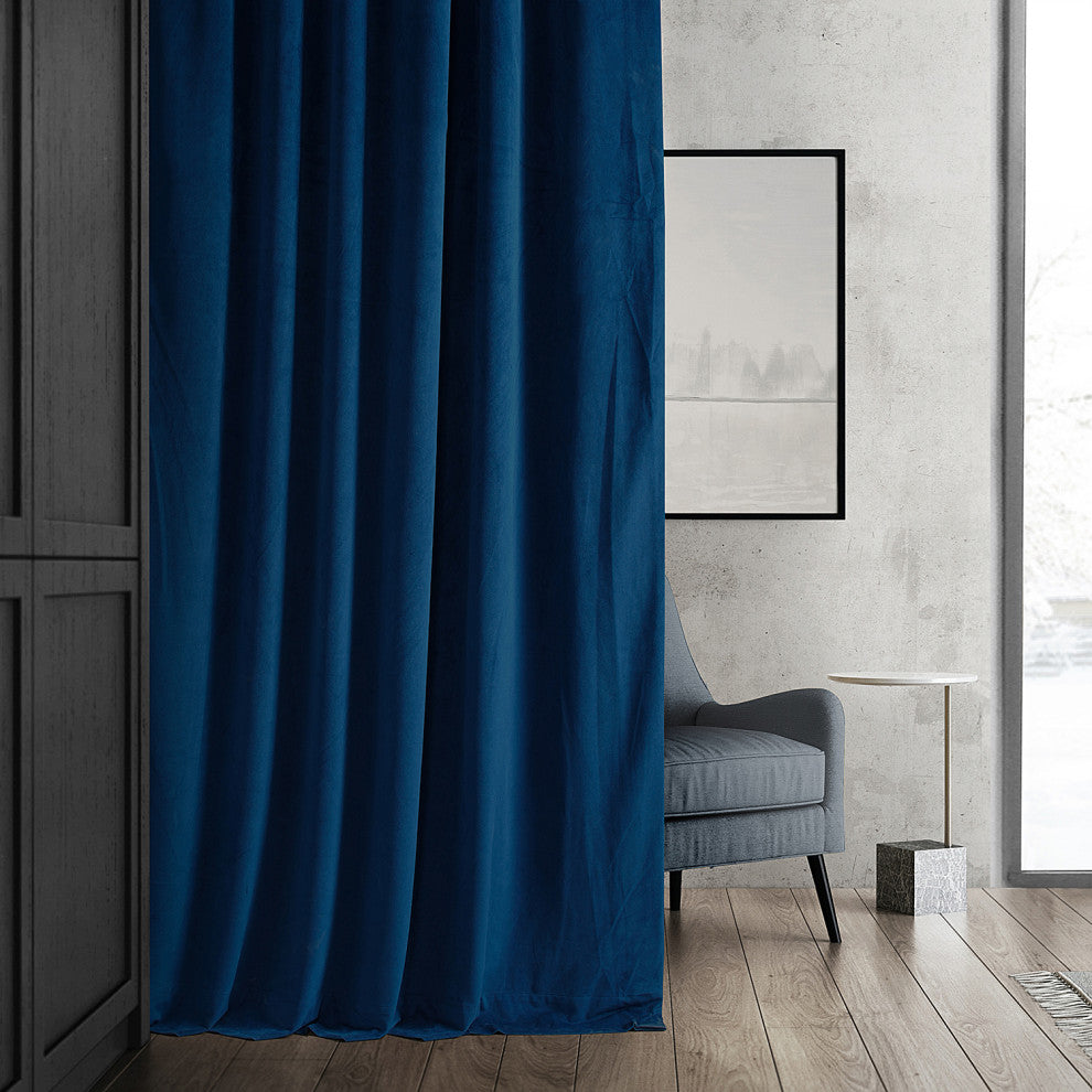 Signature Blackout Velvet Curtain Single Panel, Union Blue, 50"x84"