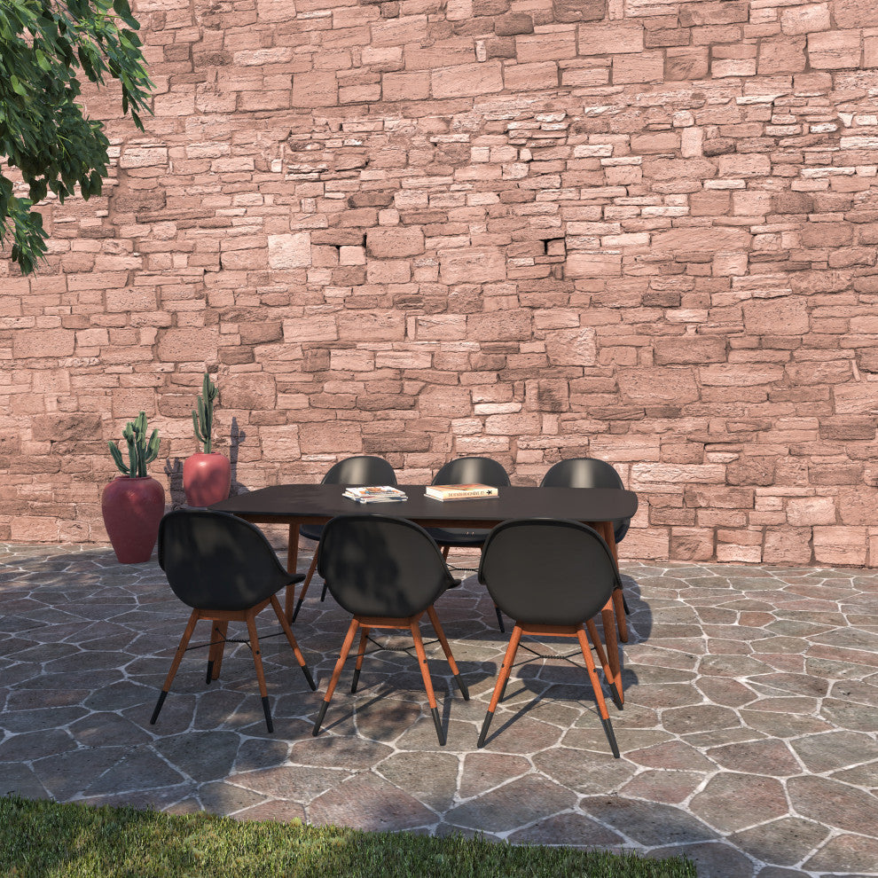 Amazonia 7 Piece Rectangular Patio Dining Set, Black Plastic/Resin Chairs