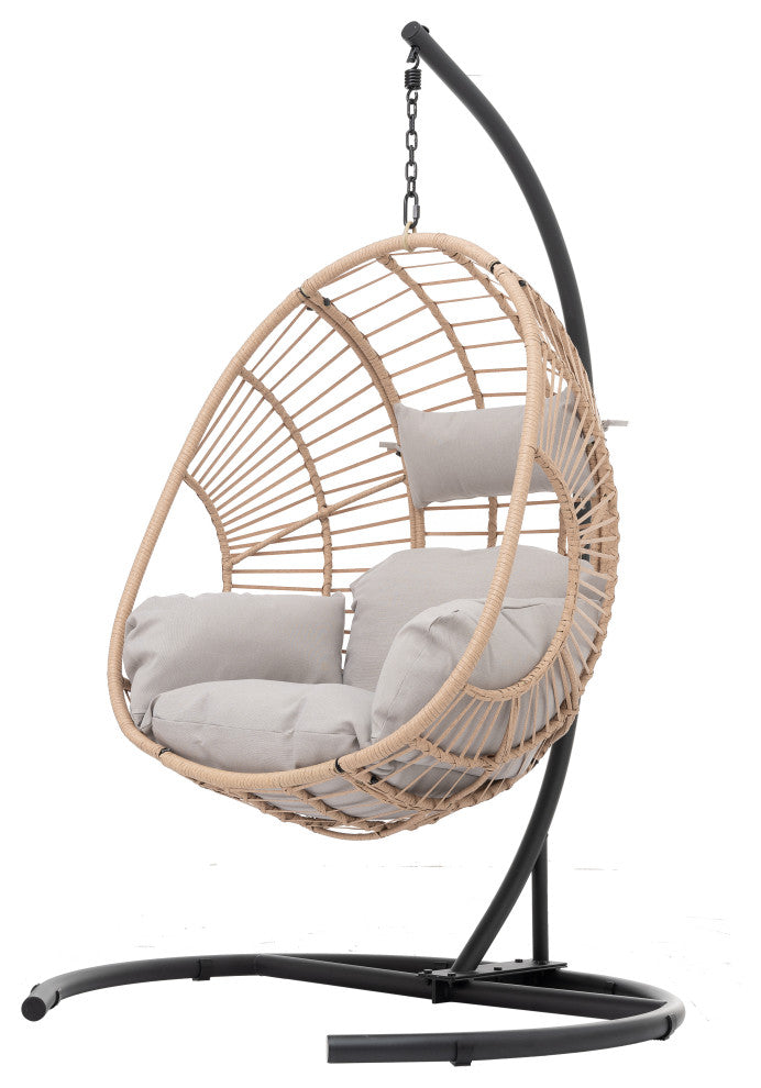TATEUS Outdoor Wicker Swing Chair Hanging Egg Chair With Cushion and Pillow, Natural