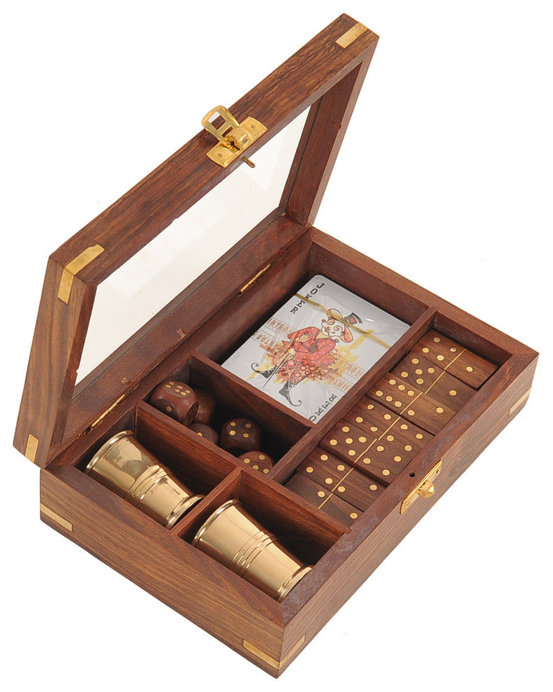 Wooden Game Set With Brass Goblet