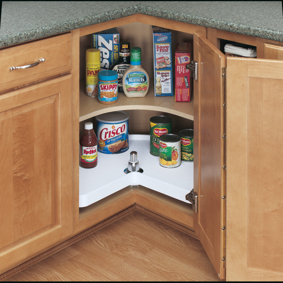Kidney 1-Shelf Lazy Susan for Corner Base Cabinet, White, 32"W