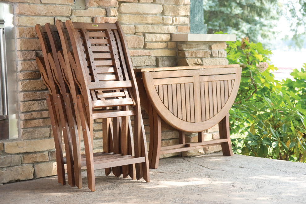 5-Piece 43" Round Eucalyptus Folding Dining Set
