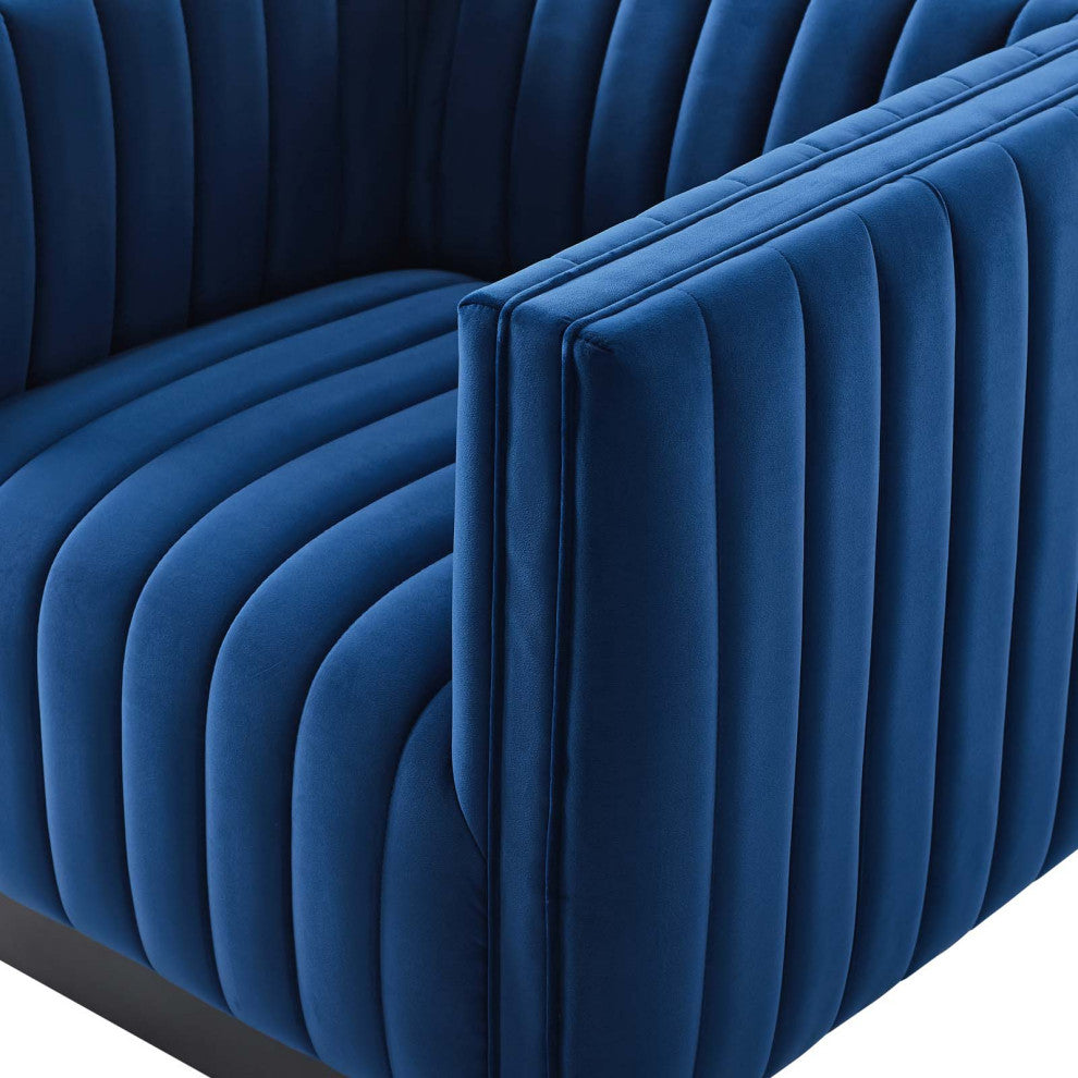 Tufted Armchair Accent Chair, Velvet, Blue Navy, Modern, Lounge Hospitality
