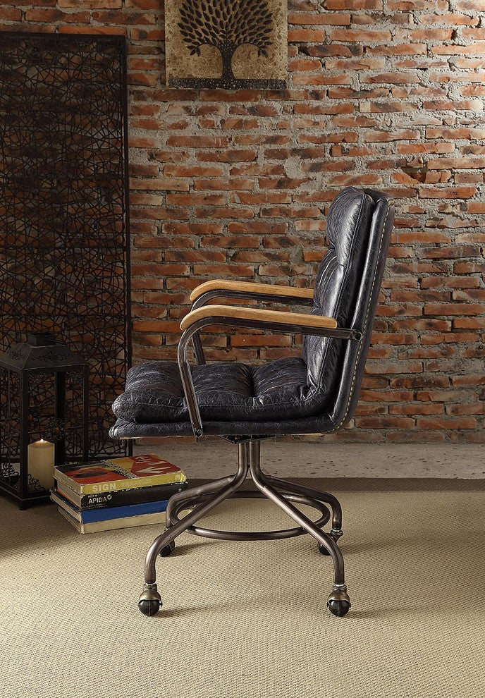 ACME Hedia Leather Swivel Office Chair in Vintage Blue