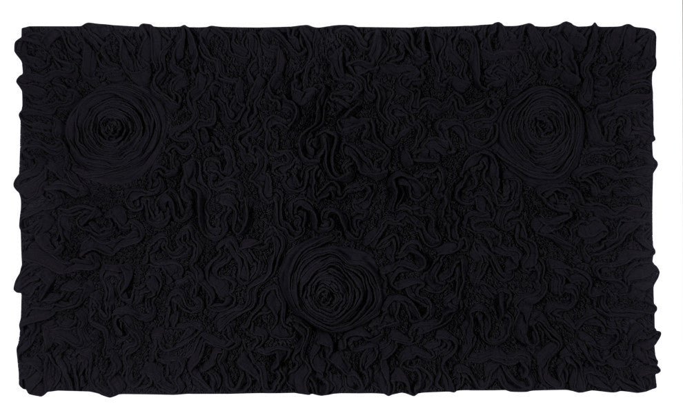 Bell Flower Collection Tufted Bath Rugs, 24"x40" Rectangle, Black