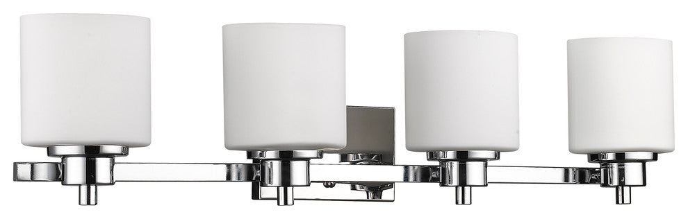 Solbi 4-Light Chrome Finish Bath Vanity Wall Fixture White Alabaster Glass 33"