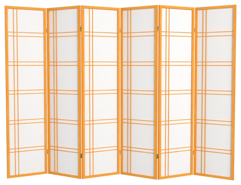6' Tall Double Cross Shoji Screen, Honey, 6 Panels