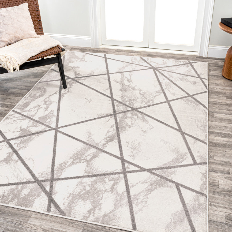 Patras Modern Geometric Marbled Ivory/Gray 8'x10' Area Rug