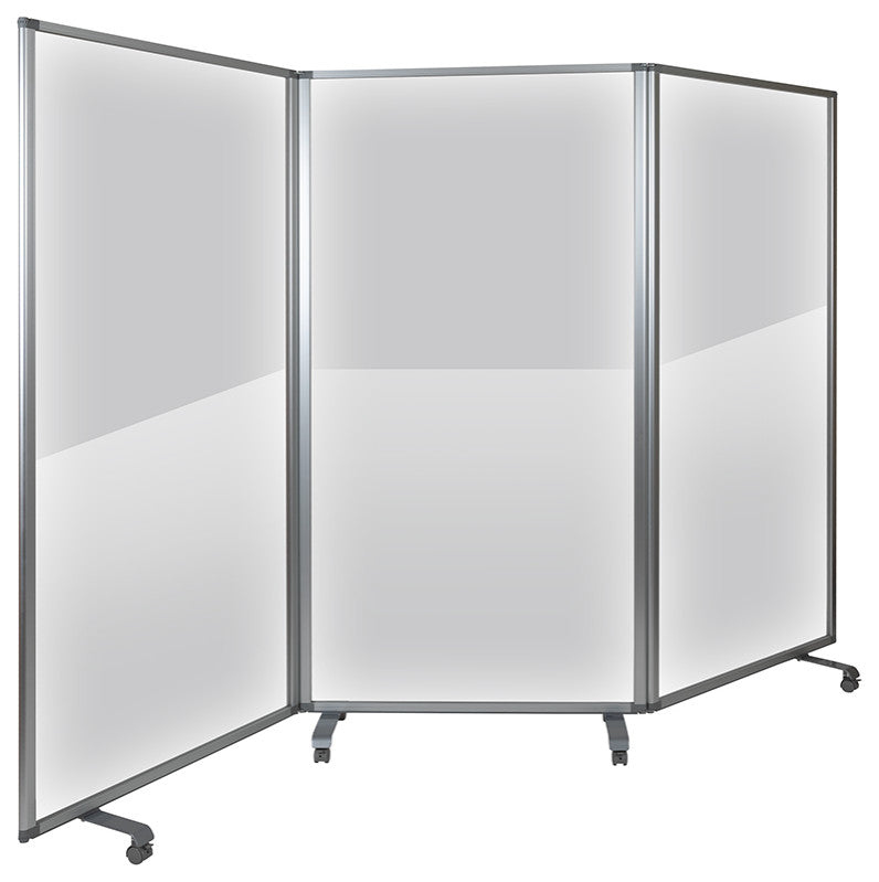 Transparent Acrylic Mobile 3 Section Partition , 72"H x 36"L