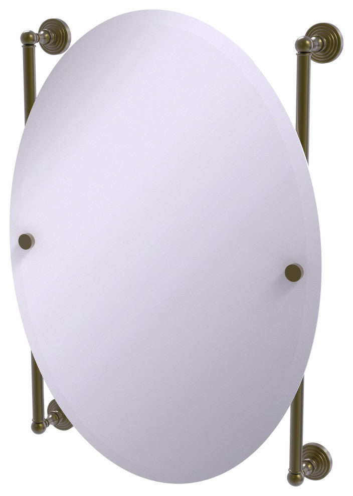 Waverly Place Oval Frameless Rail Mounted Mirror, Antique Brass