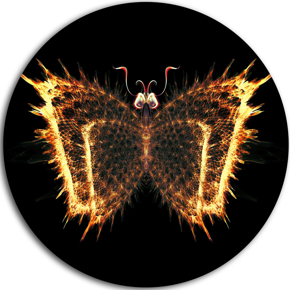 Fire Fractal Butterfly In Dark, Abstract Art Round Wall Art, 38"
