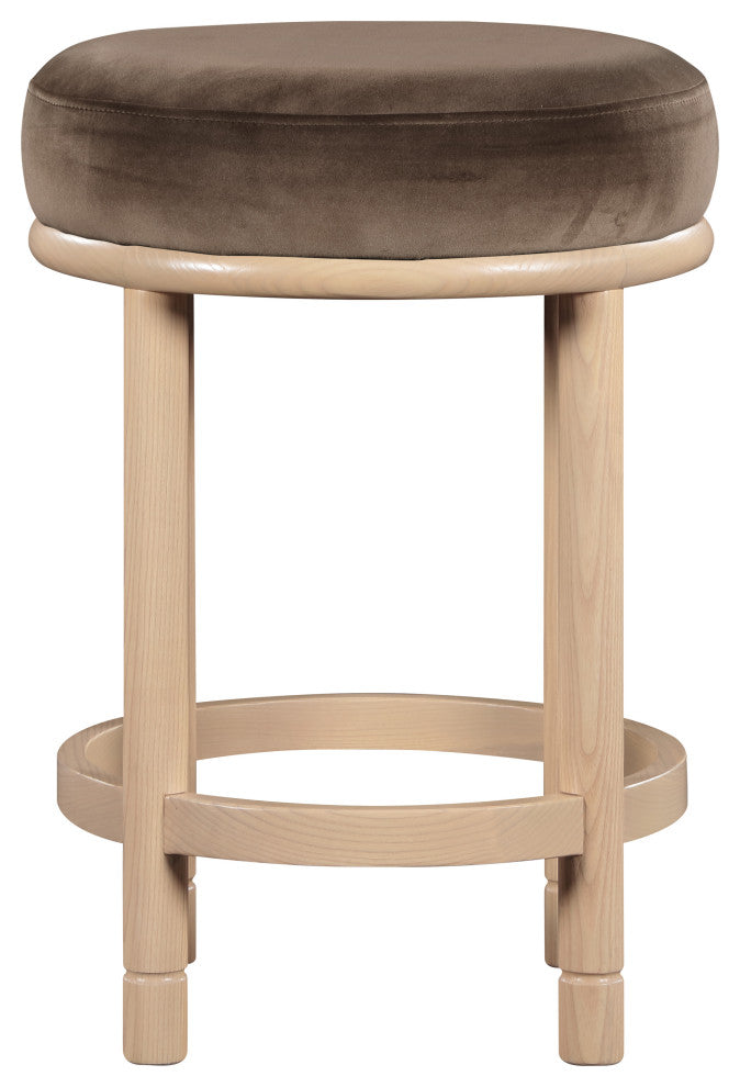 Monette Upholstered Bar and Counter Stool, Brown, Velvet, Natural Finish