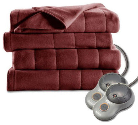 Sunbeam Heated Electric Blanket Quilted Fleece King Garnet Red