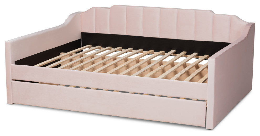 Zaida Modern Glam Trundle Daybed, Pink, Full