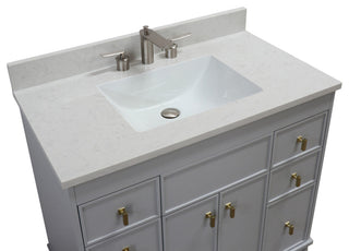 39" Single Sink Vanity, French Gray Finish With Engineered Stone Top
