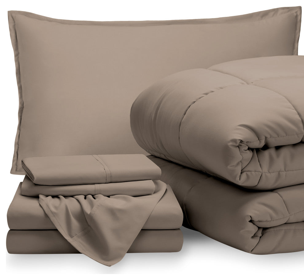 Bare Home 5-Piece Twin Bed-in-a-Bag, Taupe, Taupe