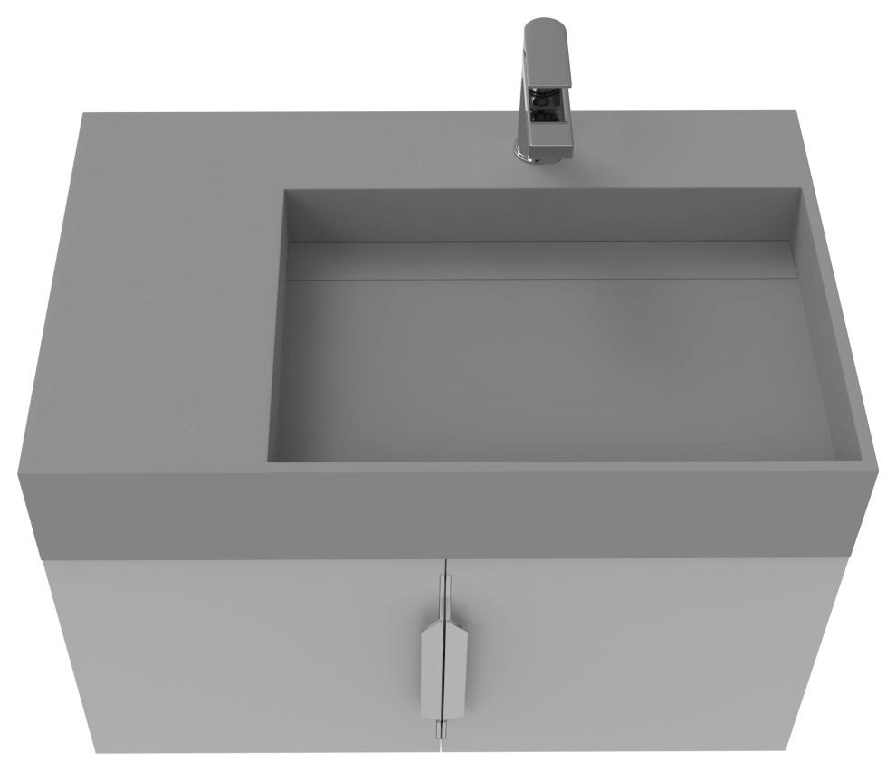 CastelloUSA Amazon 30" Right Wall Mounted Bathroom Vanity Set, Gray, Gray Top, Brushed Nickel