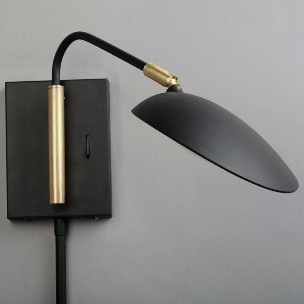 Maxim 21691 Scan 1 Light 8" Tall LED Plug-In Wall Sconce - Black / Satin Brass