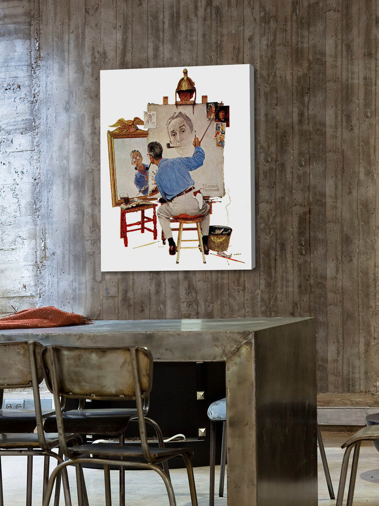 "Triple Self Portrait" Painting Print on Canvas by Norman Rockwell