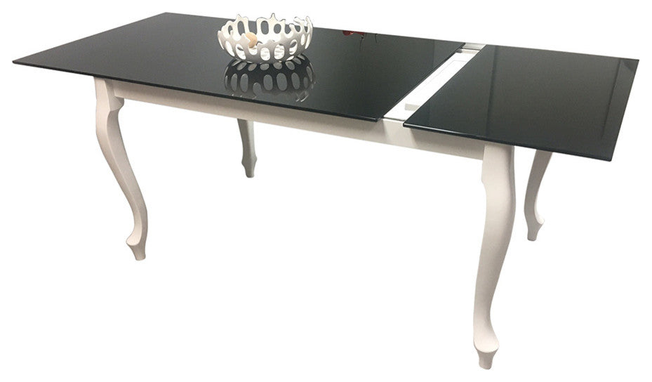 Retro Glass Top Extendable Dining Table, Black & White