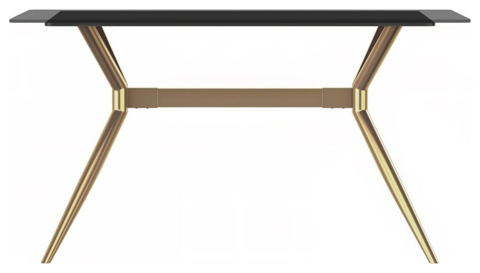 Elega Series Gold Stainless Steel Dining Table 55 With Clear Glass Top