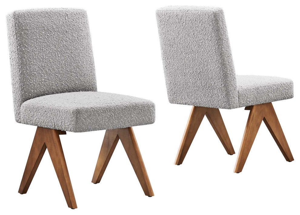 Lyra Boucle Fabric Dining Room Side Chair, Set of 2, Light Gray