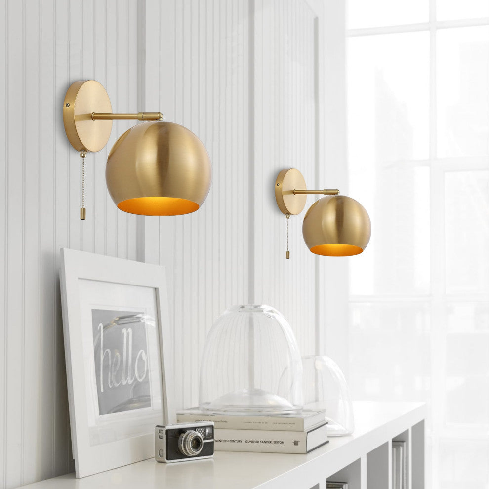 Tierra 7" 1-Light Modern Iron Sconce with Pull-Chain Switch, Set of 2, Gold
