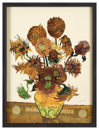 "Sunflower Embrace" Dimensional Collage, Under Glass, A Shadow Box Frame