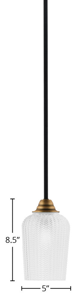 Paramount 1-Light Mini Pendant, Matte Black & Brass, 5" Clear Textured Glass