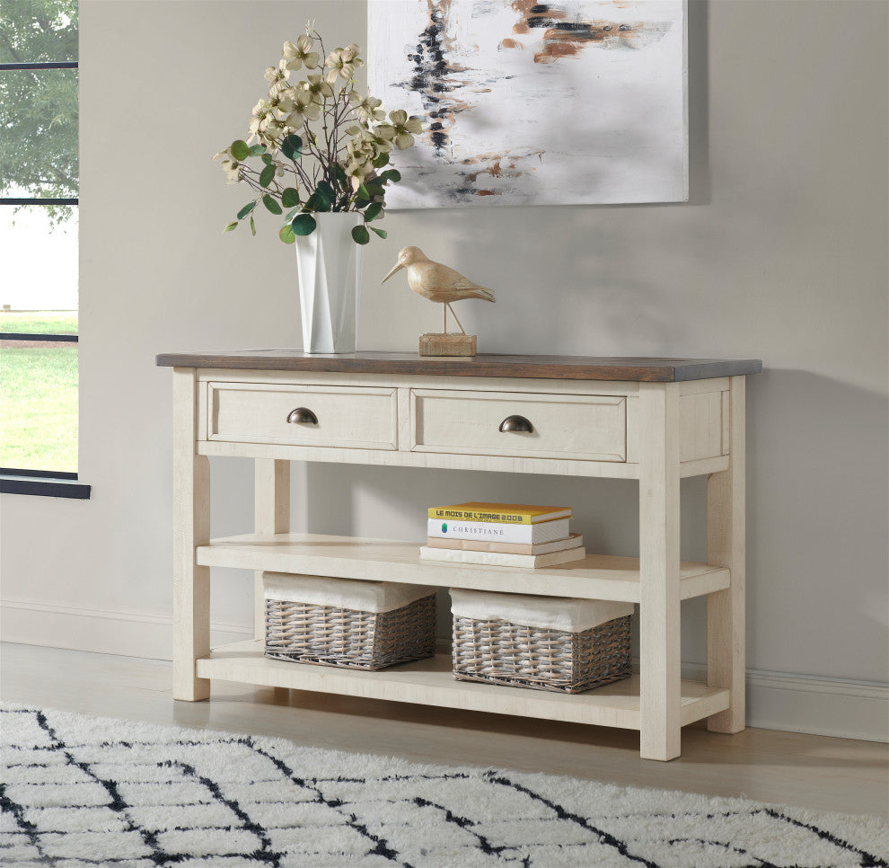 Monterey 50-inch Sofa Console Table , Two-Tone Cream and Brown
