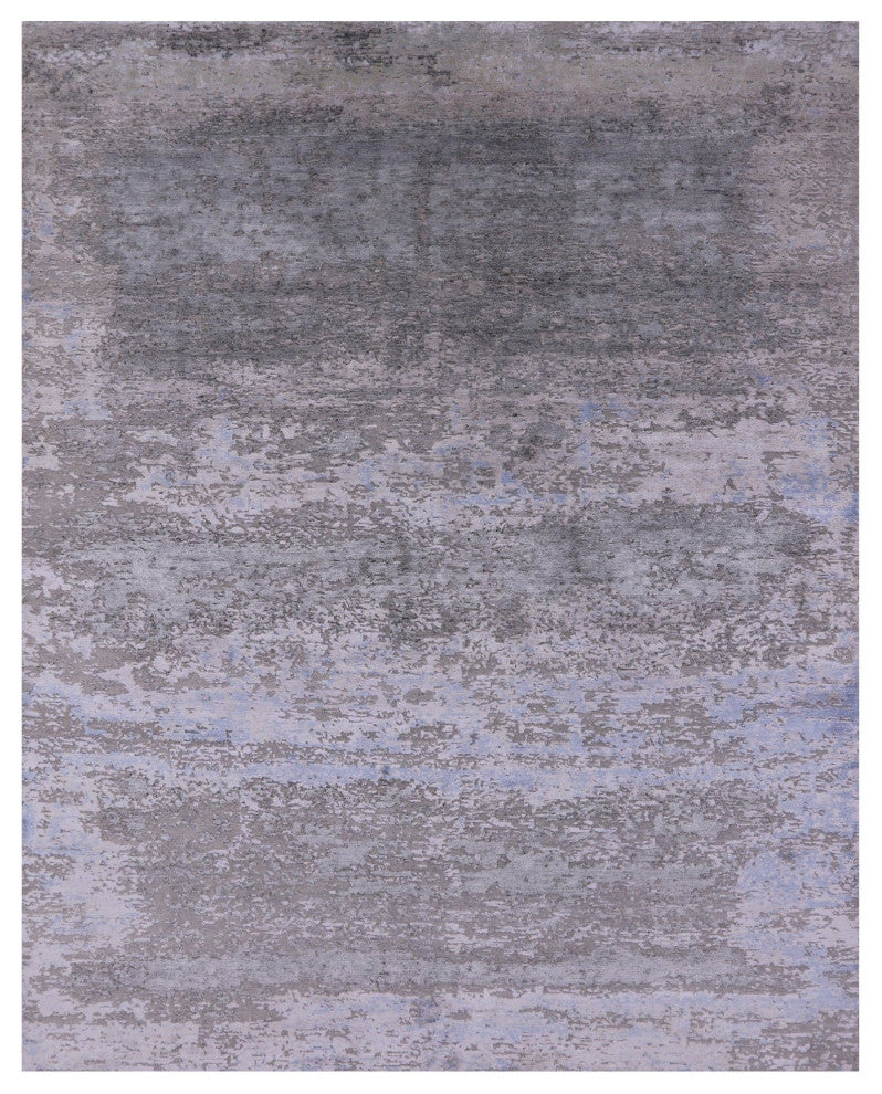 7' 10" X 9' 9" Abstract Wool and Silk Hand Knotted Rug Q11784