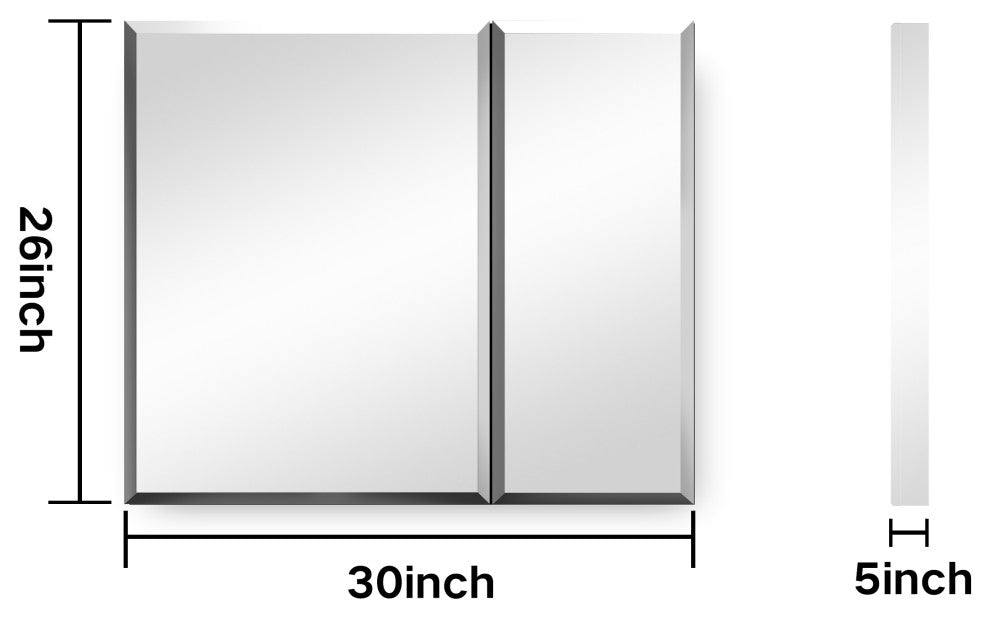 Aurora Recessed or Surface Mount Frameless Mirror with 2 Shelves,30x26Inch