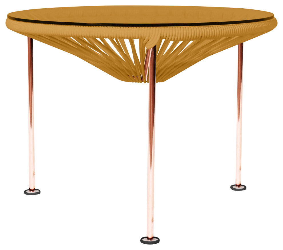 Zicatela Indoor/Outdoor Handmade Side Table, Caramel Weave, Copper Frame