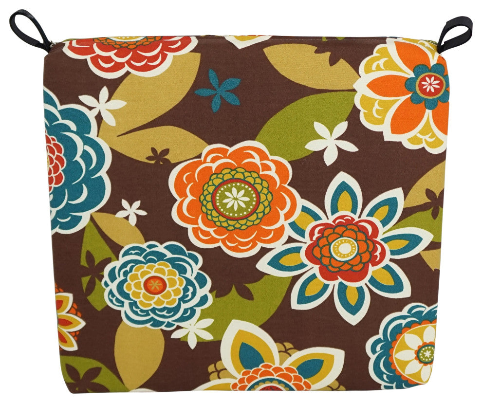 20"X19" Patterned Outdoor Polyester Chair Cushions, Set of 2, Annie Chocolate