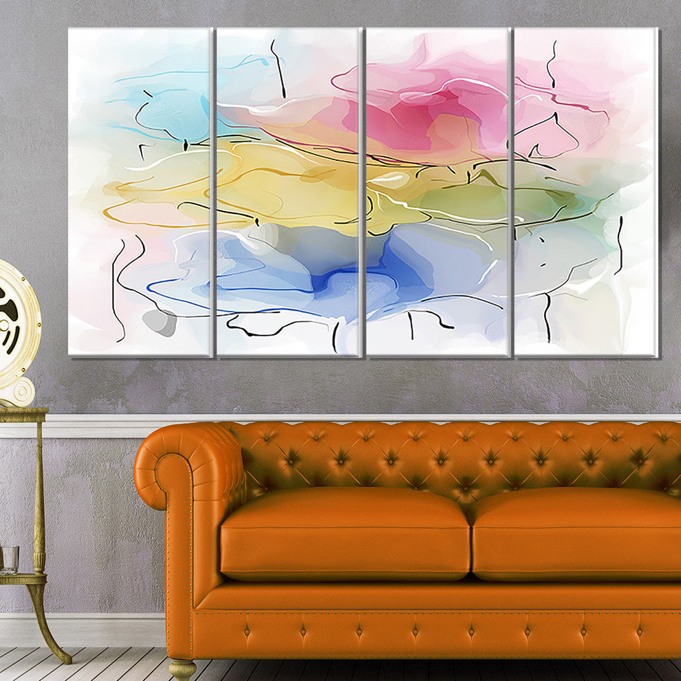 Abstract Floral Illustration Design, Floral Wall Art, 48"x28", 4 Panels