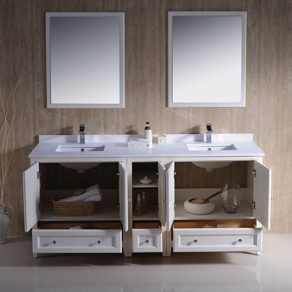 Oxford 72" Antique White Traditional Double Sink Vanity, FFT3071CH