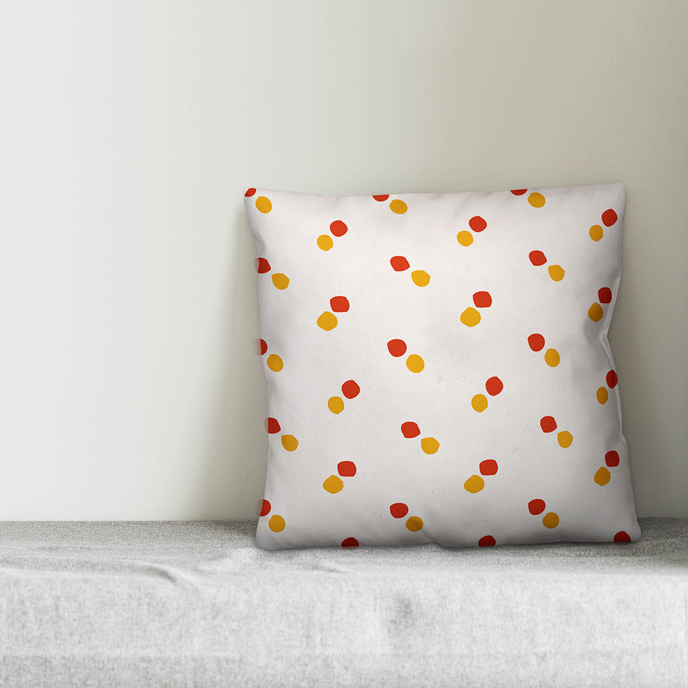 Polka Dots, Red and Yellow Throw Pillow, 20"x20"
