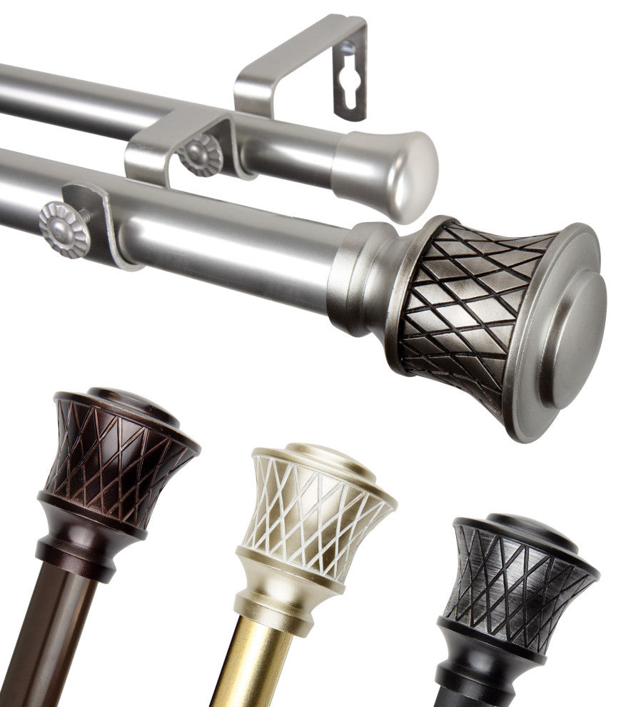 Alina 1" Double Curtain Rod, Satin Nickel, 48-84"