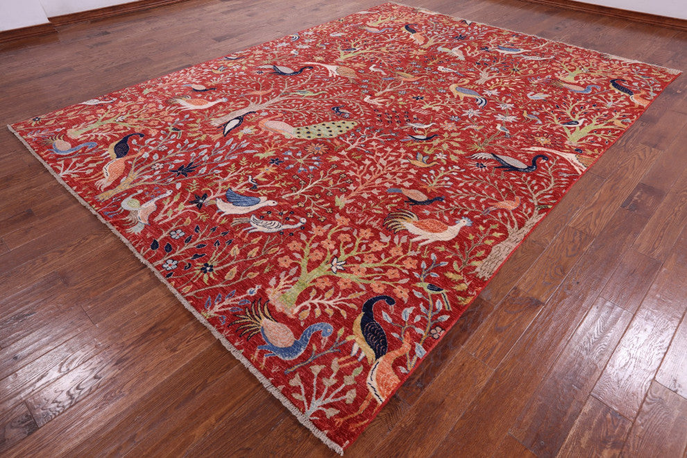 9' 1" X 12' 1" Persian Tree Of Life Hand-Knotted Wool Rug Q7813