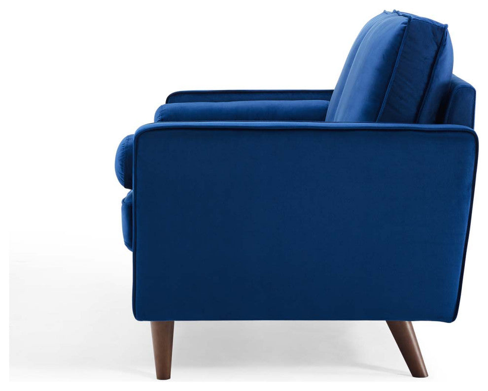 Loveseat Sofa, Velvet, Blue Navy, Modern, Living Lounge Hotel Lobby Hospitality