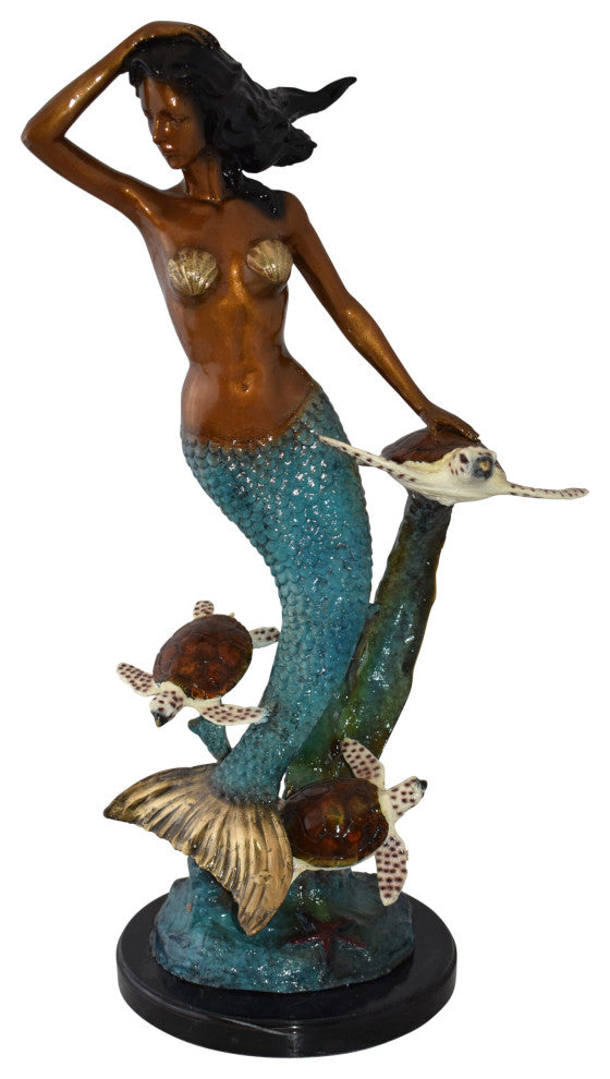 Mermaid and Turtles At Sea Bronze Statue Size: 14" x 9" x 24"H