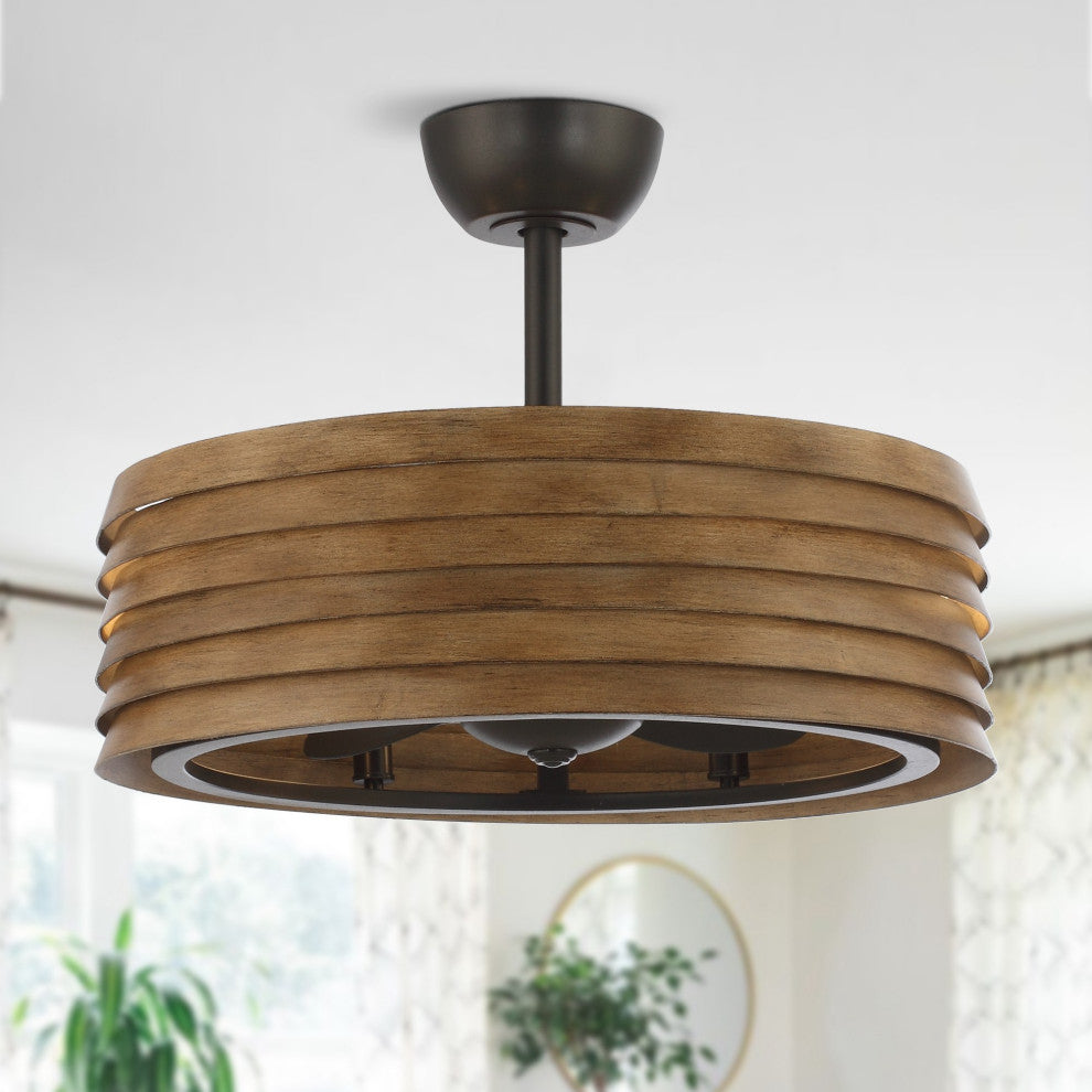 24.4 in Caged Metal Lampshade Ceiling Fan with Remote in Brown