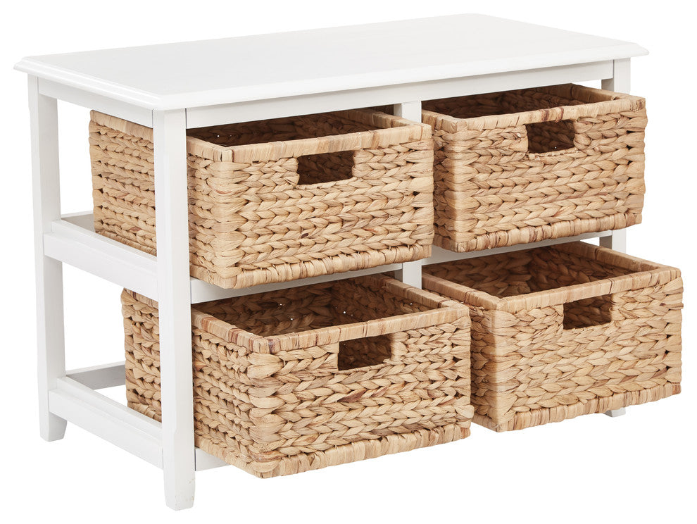 Seabrook Two-Tier Storage Unit With White Finish and Natural Baskets