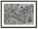Land Vintage Map Print On Canvas With Black Custom Frame, 28" X 37"