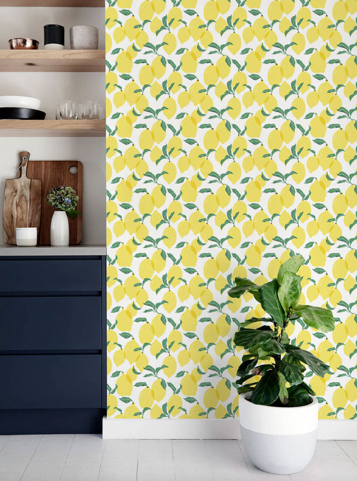 Lemon Peel and Stick Vinyl Wallpaper, 24"w X 60"h