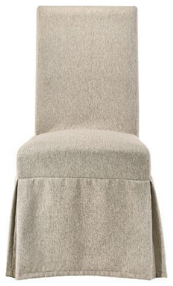 Benzara BM280304 Modern Fabric Skirted Dining Chair, Rubberwood, Set of 2, Beige