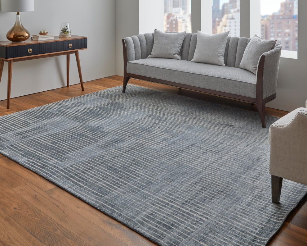 Kinton Modern Abstract, Blue/Ivory/Gray, 2'x3' Area Rug
