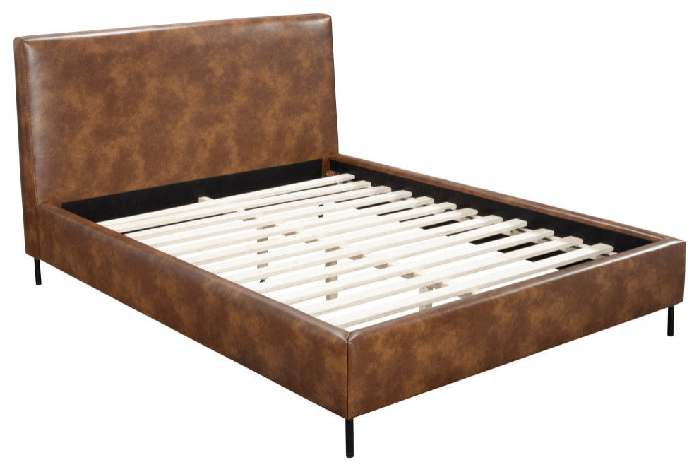 Sophia Full Faux Leather Platform Bed, Brown