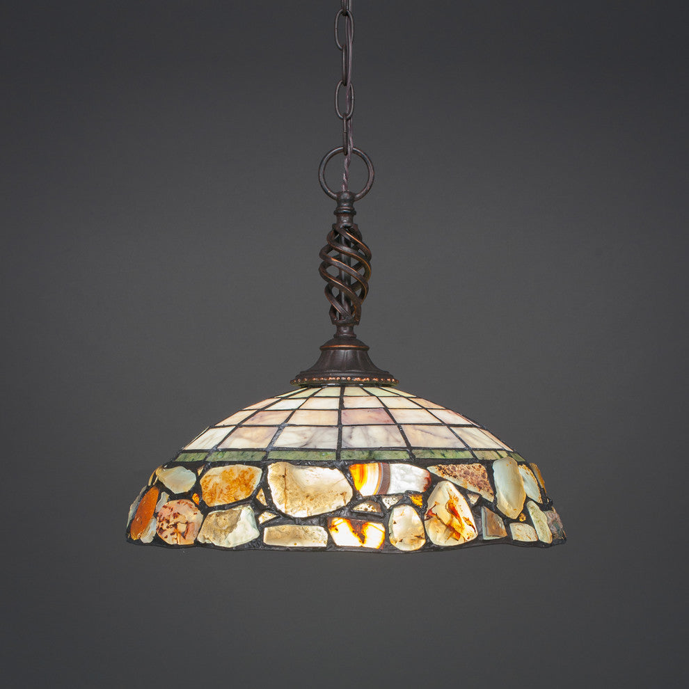 Elegante 1-Light Pendant, Dark Granite/Cobblestone Art