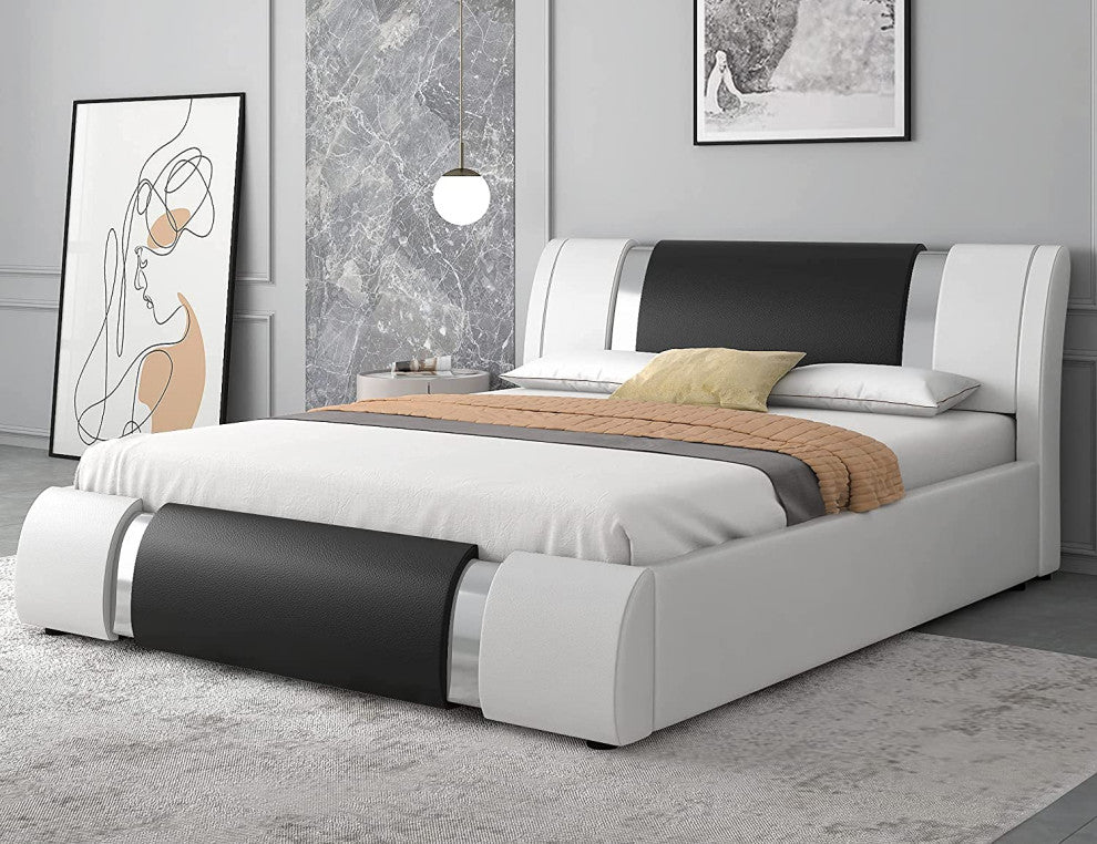 Full Bed Frame with Iron Pieces Decor and Adjustable Headboard